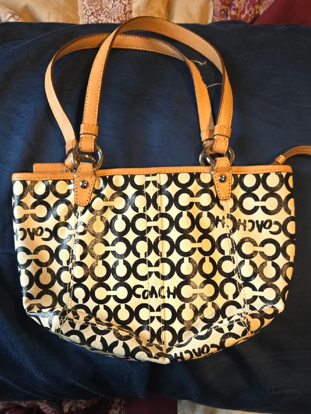 COACH Signature Canvas Tote in Black & Tan